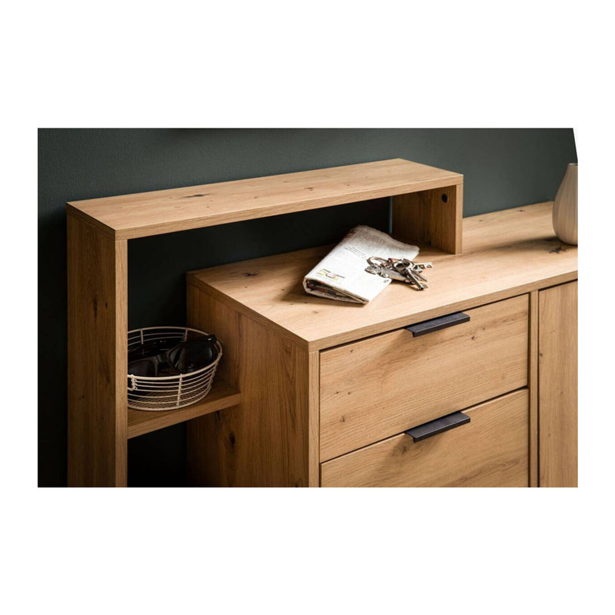 Schuhschrank Wohnling in Eiche Natur mit Schwebetüren im skandinavischen Design B/H/T: 98 x 110 x 30 cm - Bild 2