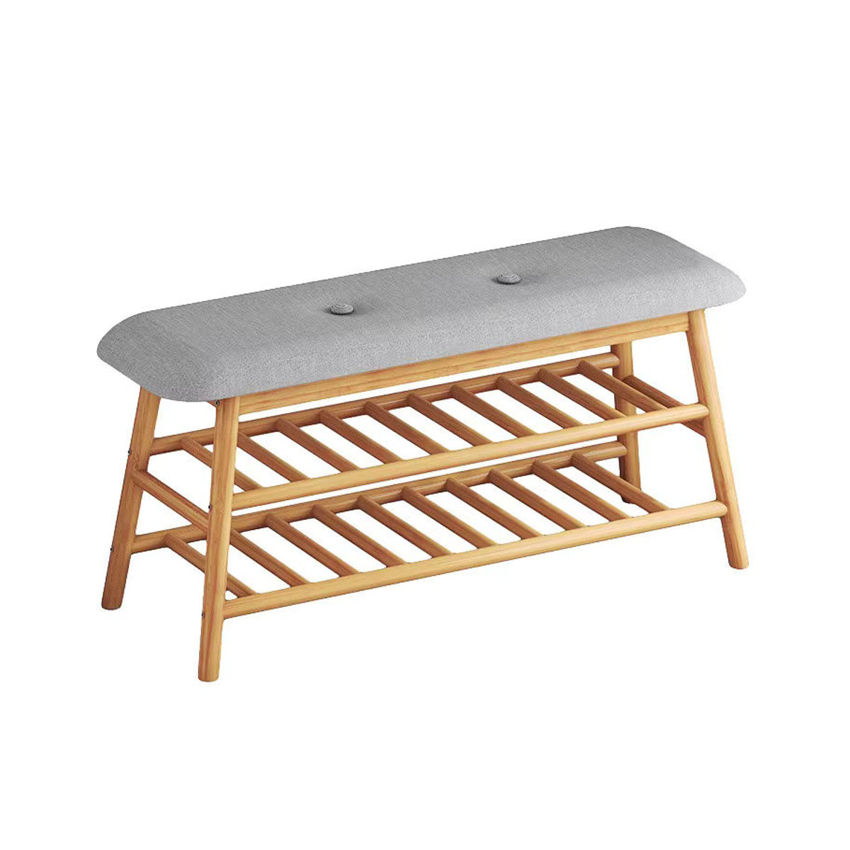 Schuhwechselhocker im skandinavischen Design mit weich gepolsterter Stoffauflage und integriertem Schuhregal in Natur - Bild 6