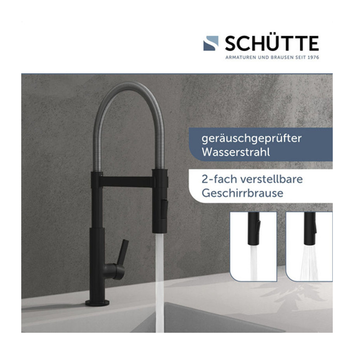 SCHÜTTE Küchenarmatur MIAMI mit Geschirrbrause in Chrom und Schwarz matt - Bild 2