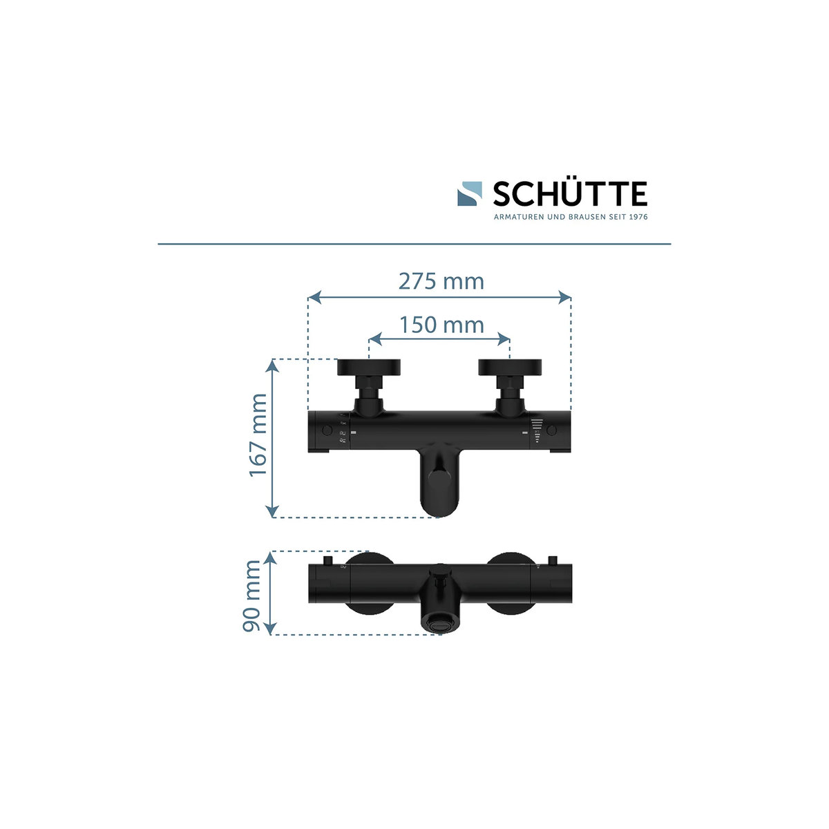 SCHÜTTE Thermostat Wannenarmatur LONDON in Schwarz matt aus Messing für Wandmontage - Bild 4