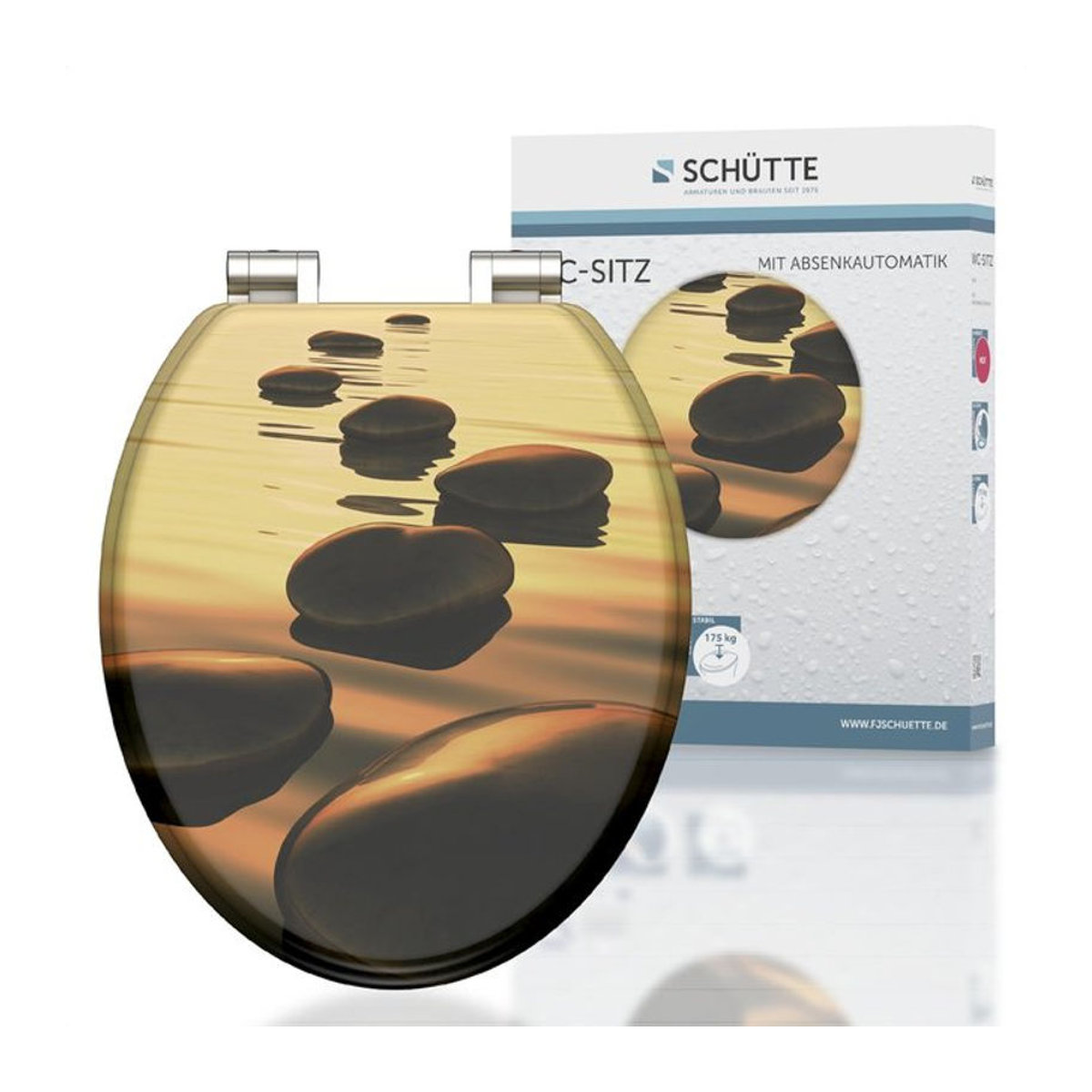 Schütte WC-Sitz Sea Stone aus MDF mit Absenkautomatik, oval, Beige/Bunt, B/T/H: 37,5 x 45 x 5,5 cm - Bild 1