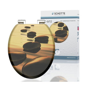 Schütte WC-Sitz Sea Stone aus MDF mit Absenkautomatik, oval, Beige/Bunt, B/T/H: 37,5 x 45 x 5,5 cm