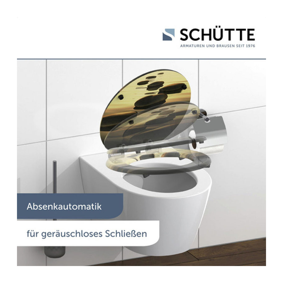 Schütte WC-Sitz Sea Stone aus MDF mit Absenkautomatik, oval, Beige/Bunt, B/T/H: 37,5 x 45 x 5,5 cm - Bild 2