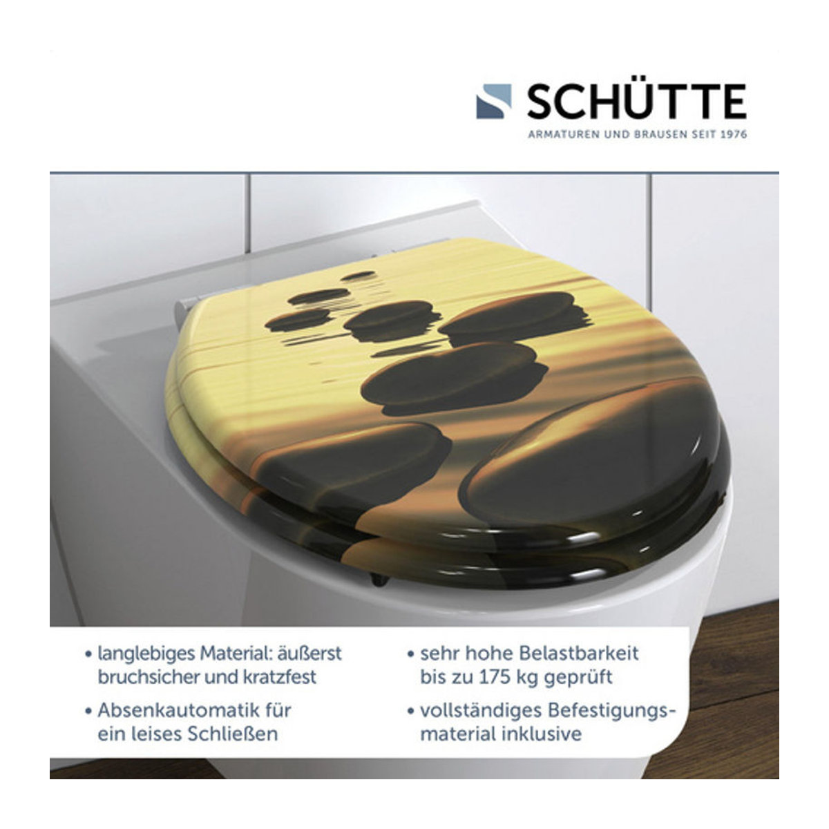 Schütte WC-Sitz Sea Stone aus MDF mit Absenkautomatik, oval, Beige/Bunt, B/T/H: 37,5 x 45 x 5,5 cm - Bild 3