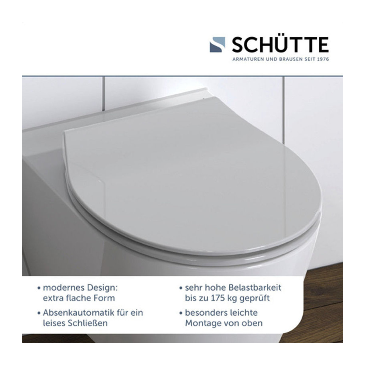 Schütte WC-Sitz Slim aus Kunstharz mit Absenkautomatik und Schnellverschluss in Grau - Bild 6