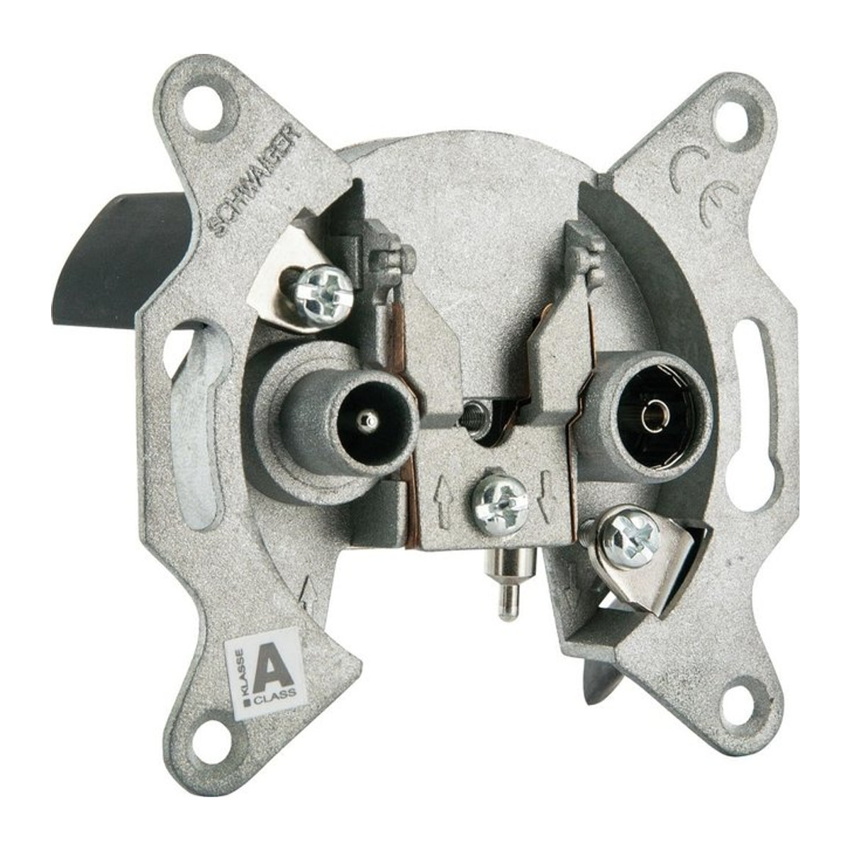 Schwaiger Antennen Durchgangsdose DSG 2-Loch in Silber aus Aluminium für Einzel- und Gemeinschaftsantennenanlagen mit 19dB Dämpfung - Bild 1