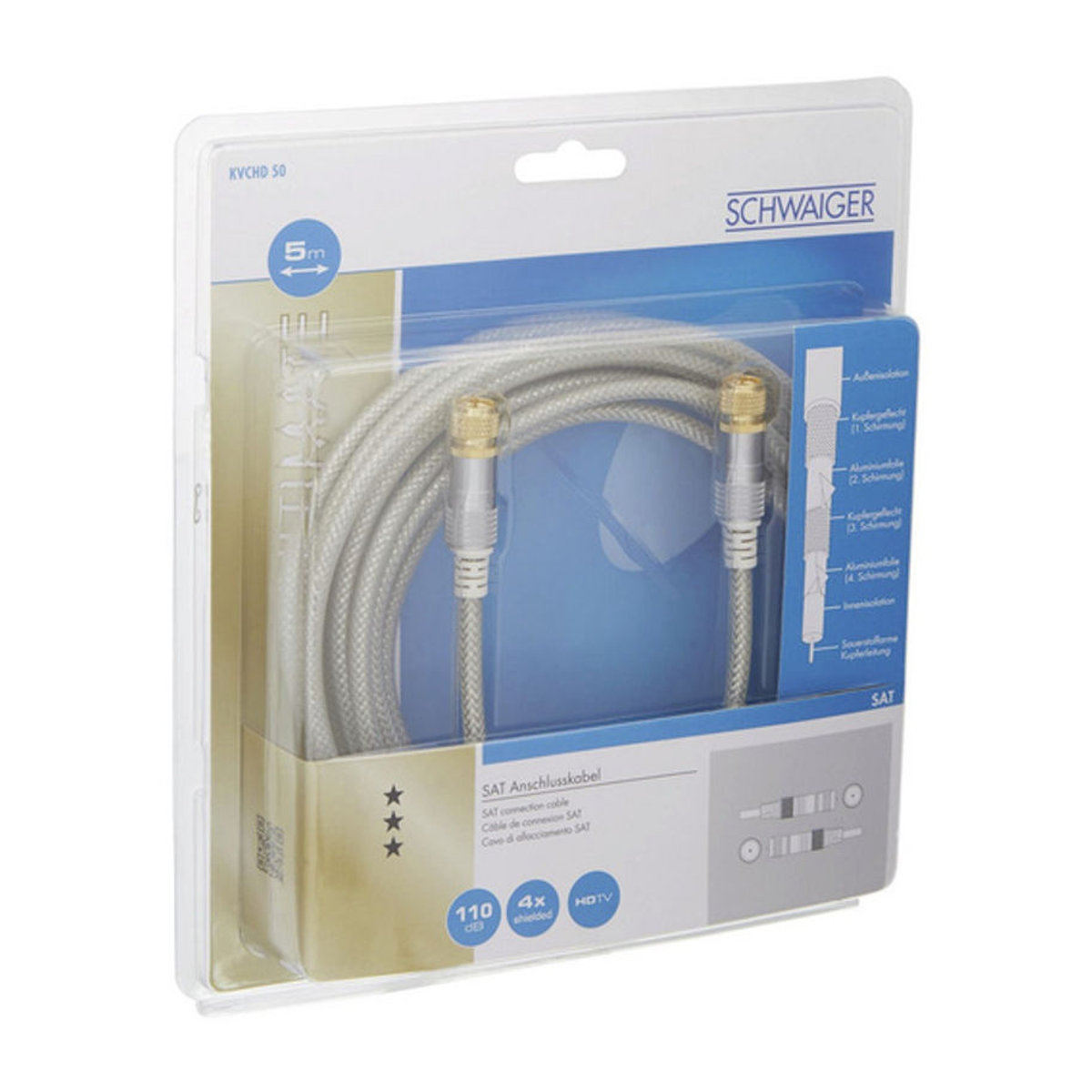 Schwaiger SAT-Anschlusskabel F-Stecker 5m Transparent 75 Ohm - Bild 3