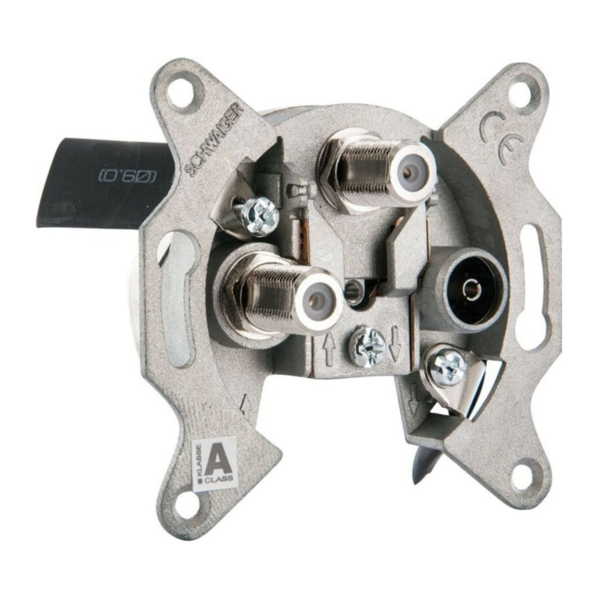 Schwaiger Sat Twin Stichleitungsdose DSE652 531 in Silber mit 3-Loch Anschluss: 2x F und 1x IEC Anschluss - Bild 1