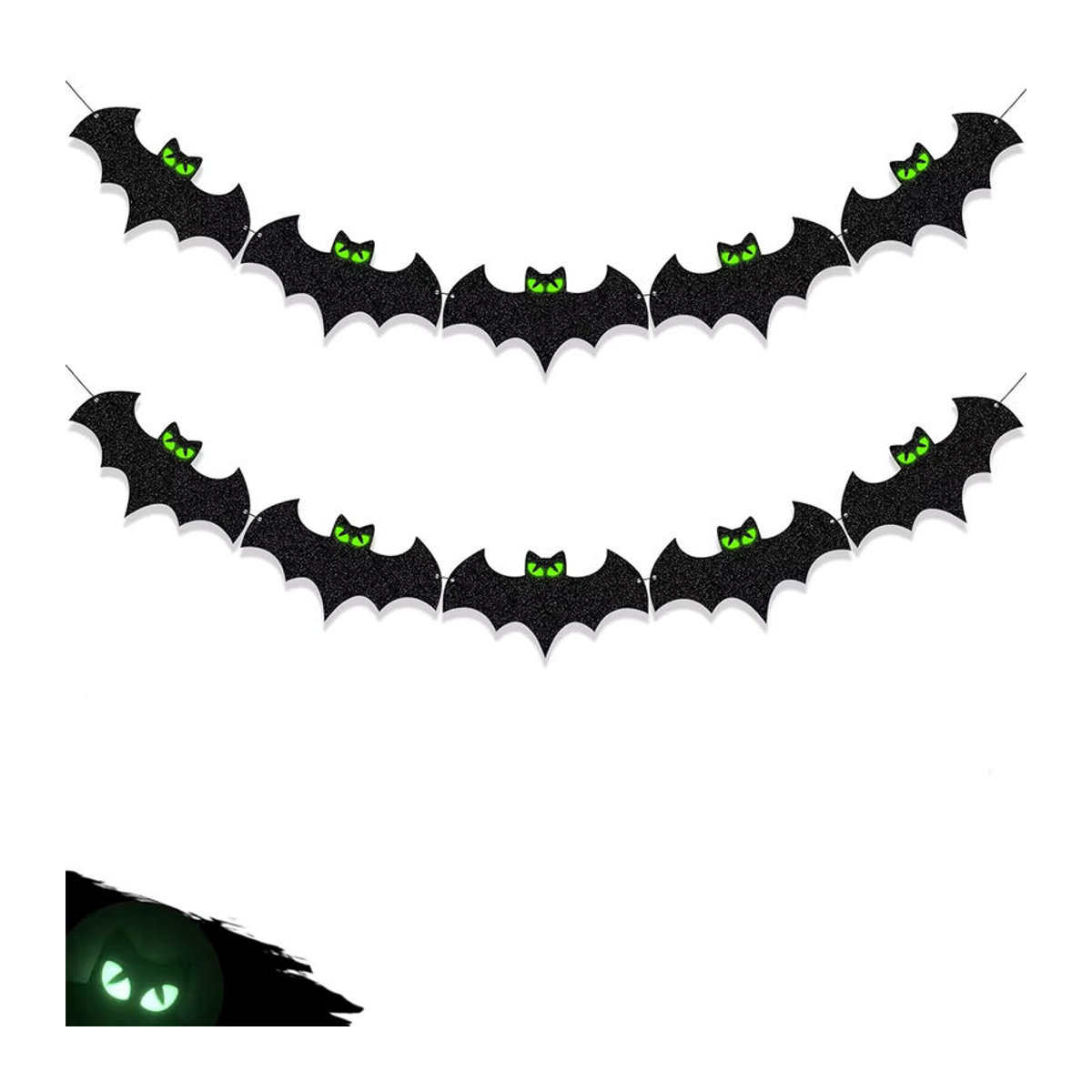 Schwarz leuchtendes Halloween-Fledermaus-Banner aus Papier für die hängende Innenraumdekoration - Bild 5