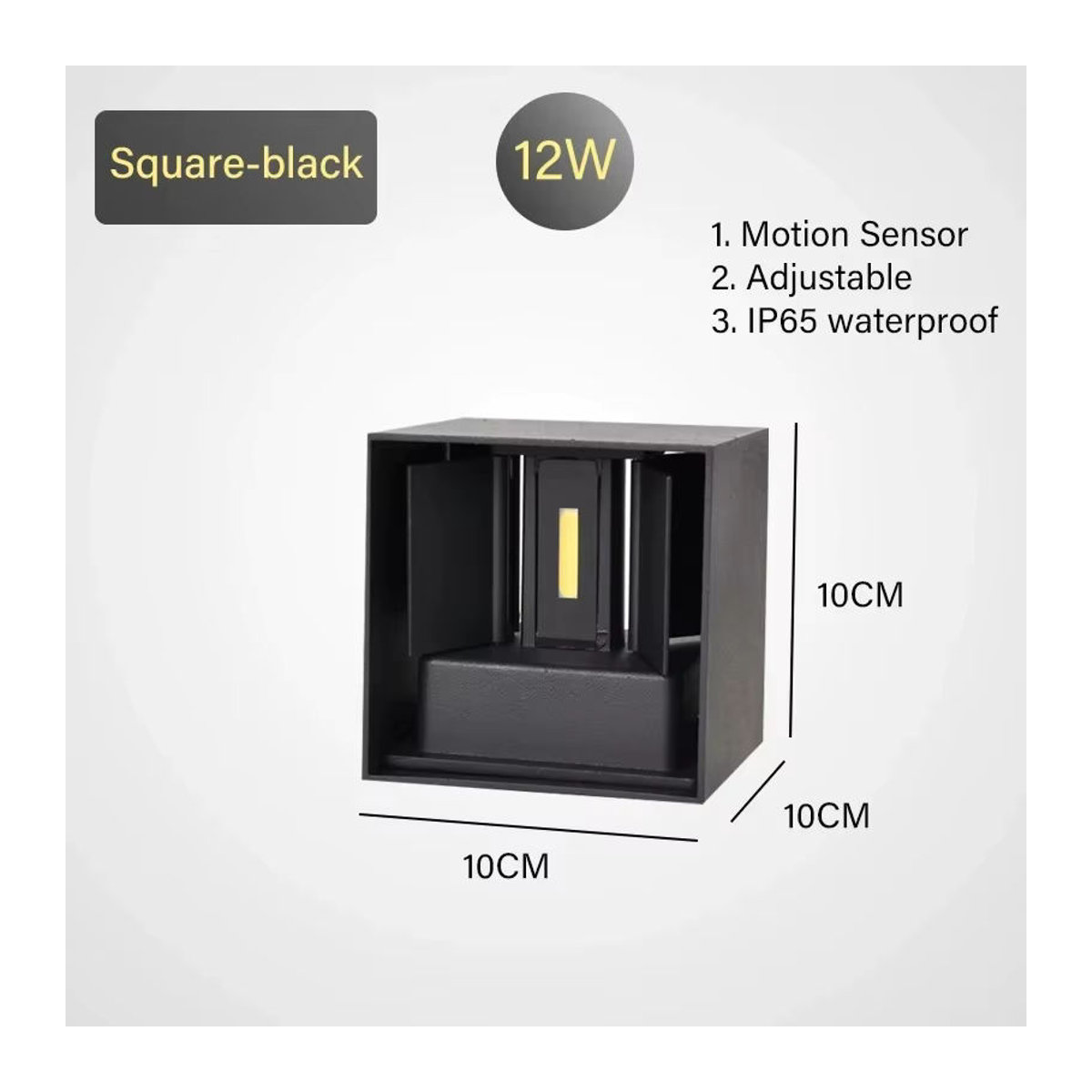 Schwarze 12W LED Wandleuchte mit PIR Sensor, wasserdichte IP65 Außenleuchte im minimalistischen Design für Garten, Veranda und Innenbereich - Bild 5