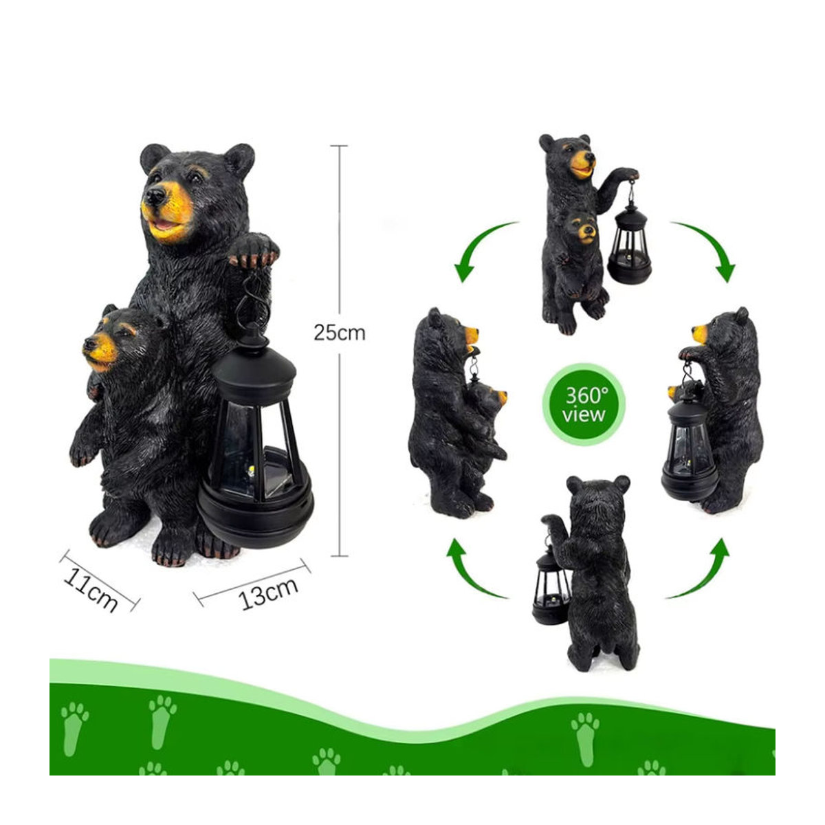 Schwarze Bär Mutter und Kind Laterne Skulptur als Garten Dekoration und Tier Licht Ornament in Schwarz und Grau - Bild 5