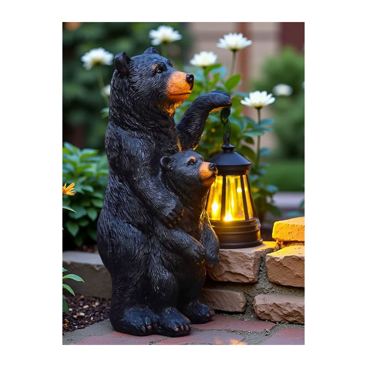 Schwarze Bär Mutter und Kind Laterne Skulptur als Garten Dekoration und Tier Licht Ornament in Schwarz und Grau - Bild 6