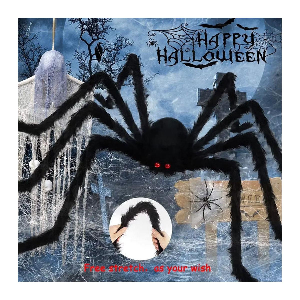 Schwarze haarige Halloween-Spinne als hängende Dekoration für Horror-Partys und Garten, Textil - Bild 3