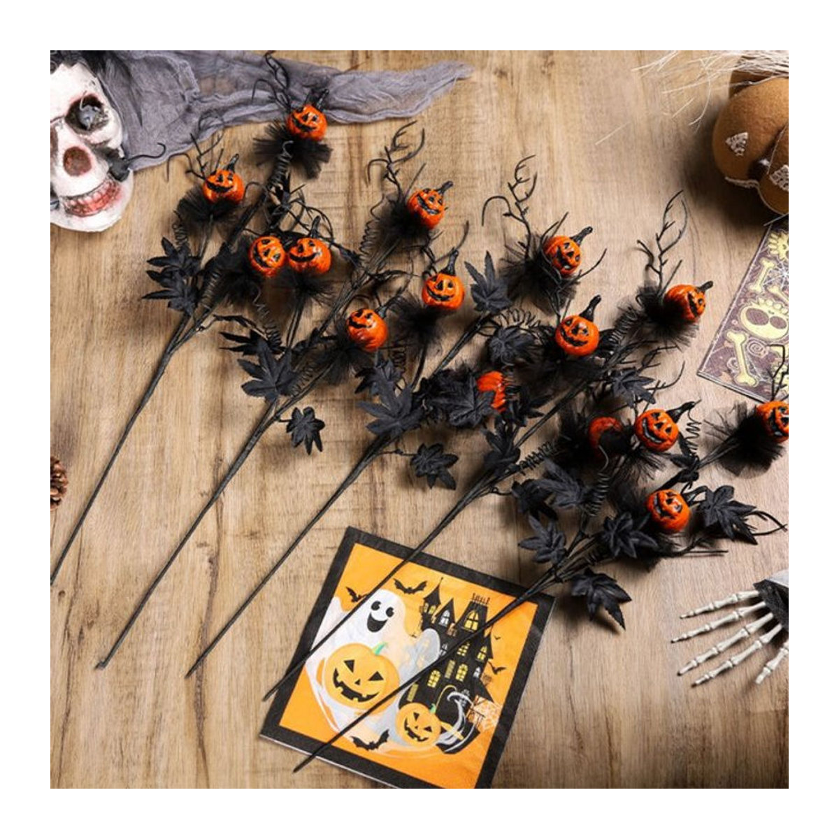 Schwarze Halloween-Dekoration Horror-Kürbis-Stecklinge für Blumensträuße und Party-Ornamente - Bild 1