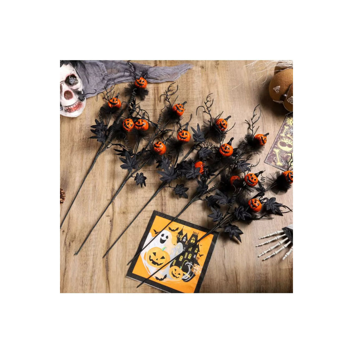 Schwarze Halloween-Dekoration Horror-Kürbis-Stecklinge für Blumensträuße und Party-Ornamente - Bild 7