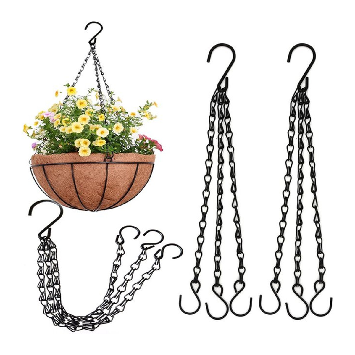 Schwarze Pflanzkette aus Metall mit 3 Haken für hängende Topfpflanzen, Höhe: 40 cm - Bild 1