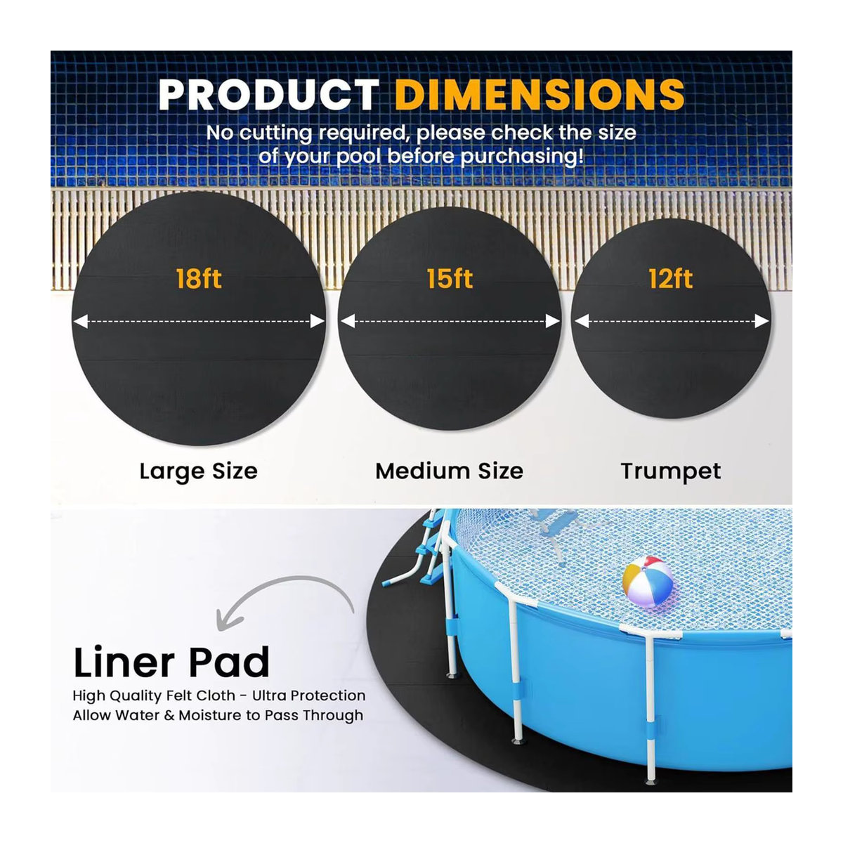 Schwarze Pool-Einlage als Bodenschutz und Pool-Bodenmatte für Outdoor-Anwendungen auf Gras, Holz, Beton oder Kies - Bild 5