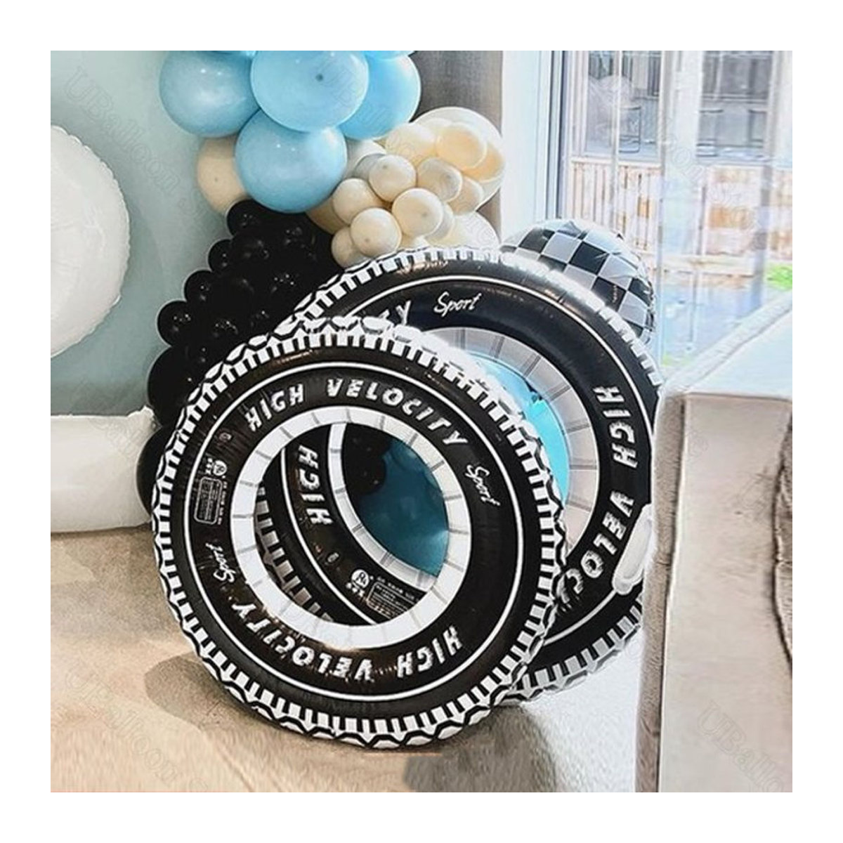 Schwarze Rennwagen Reifen Ballons aus PVC für Geburtstag und Babyparty, Durchmesser: 78 cm - Bild 1
