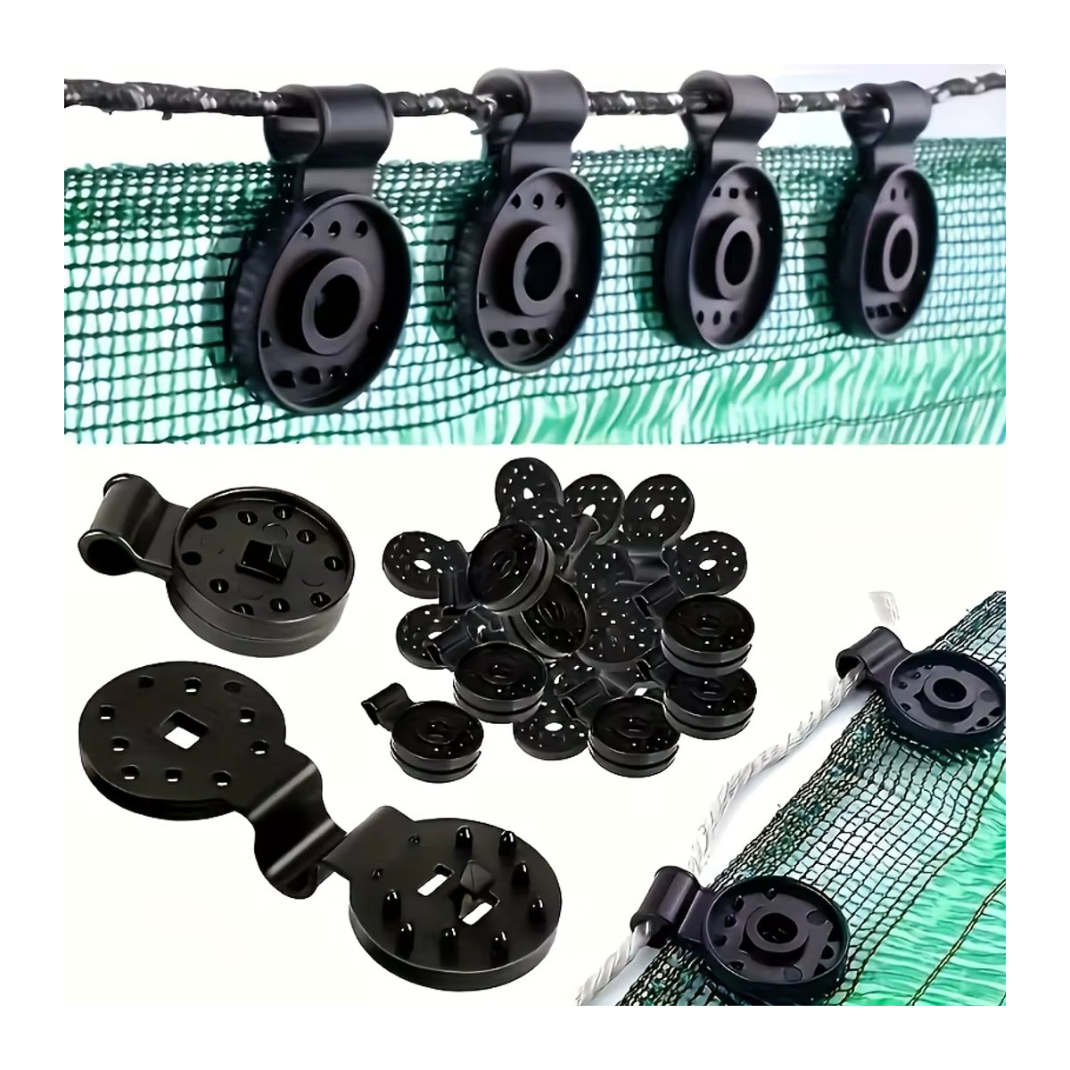 Schwarze Sonnenschutz-Stoffklammern aus Kunststoff als runde Fixierer für Vordächer, Gartennetze und Gartenabdeckungen (100 oder 200 Stück) - Bild 3