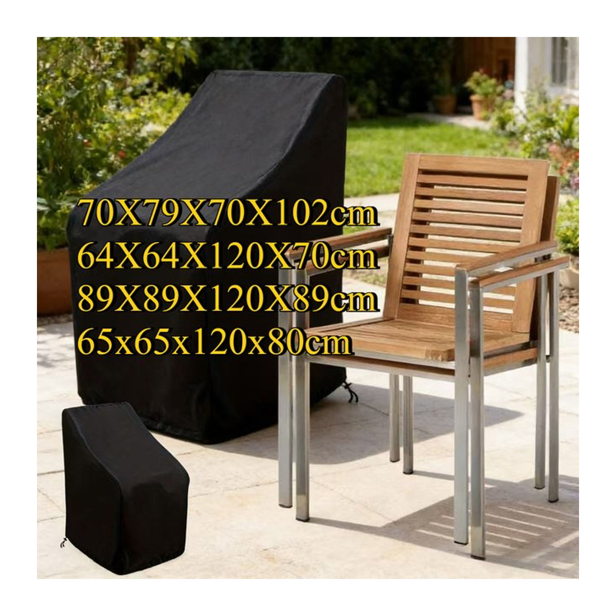 Schwarze Stuhlhussen für Garten und Terrasse, Outdoor-Möbelbezüge für Stapelstühle - Bild 1