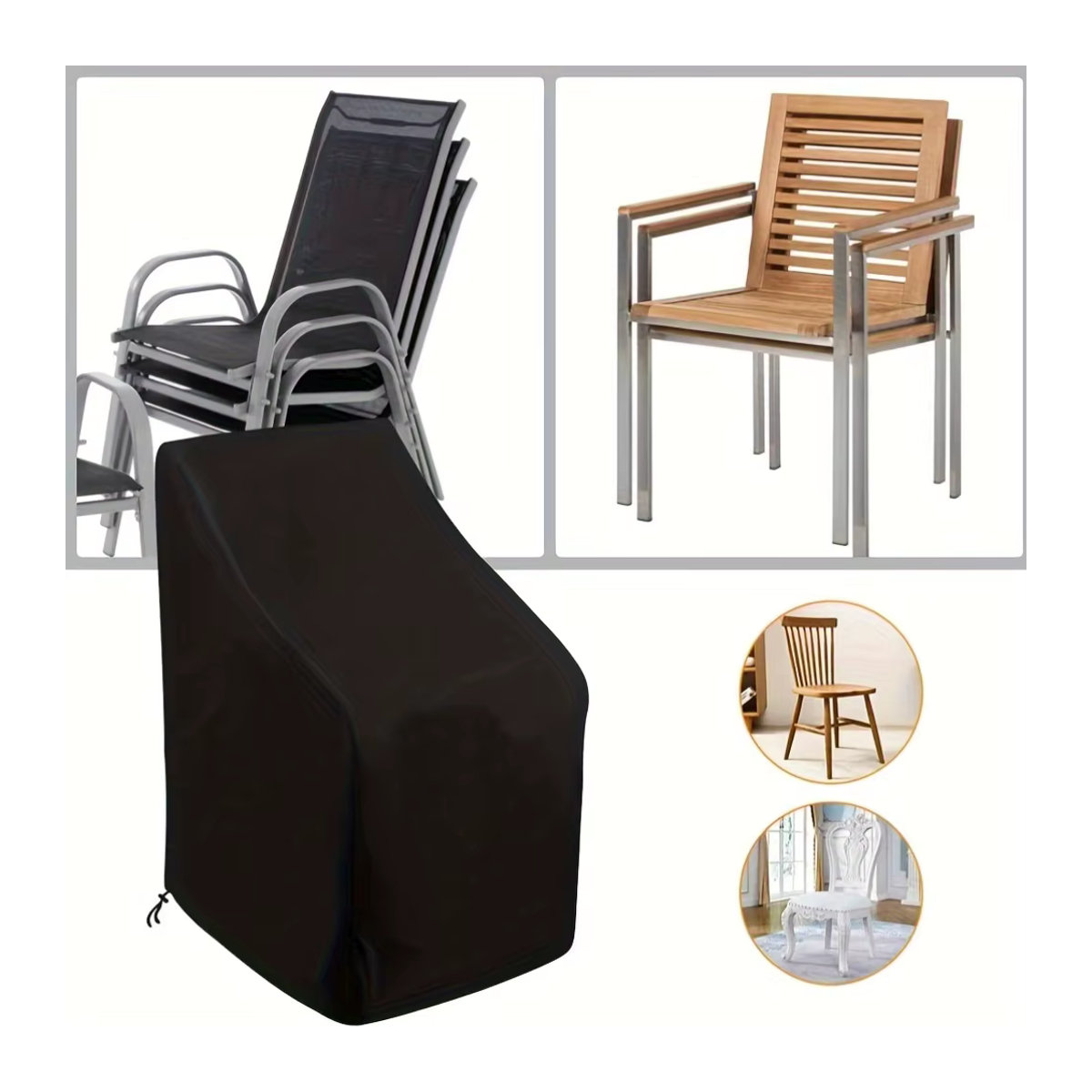 Schwarze Stuhlhussen für Garten und Terrasse, Outdoor-Möbelbezüge für Stapelstühle - Bild 5