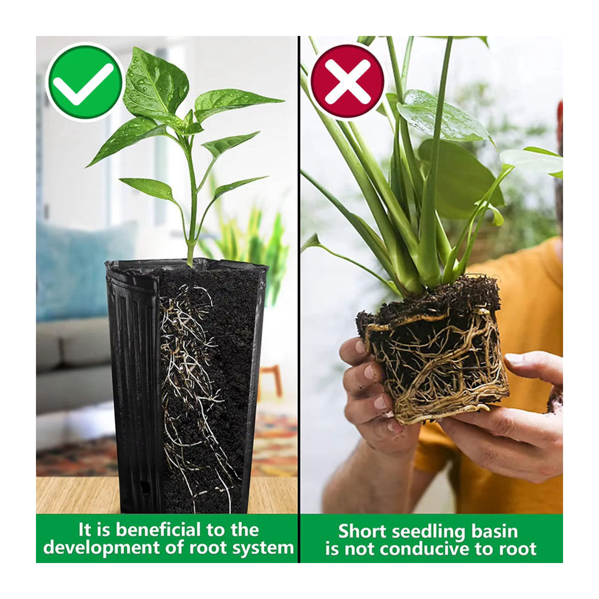 Schwarze tiefe Pflanzentöpfe aus Kunststoff mit Abflusslöchern für Blumen und Sämlinge - Bild 6