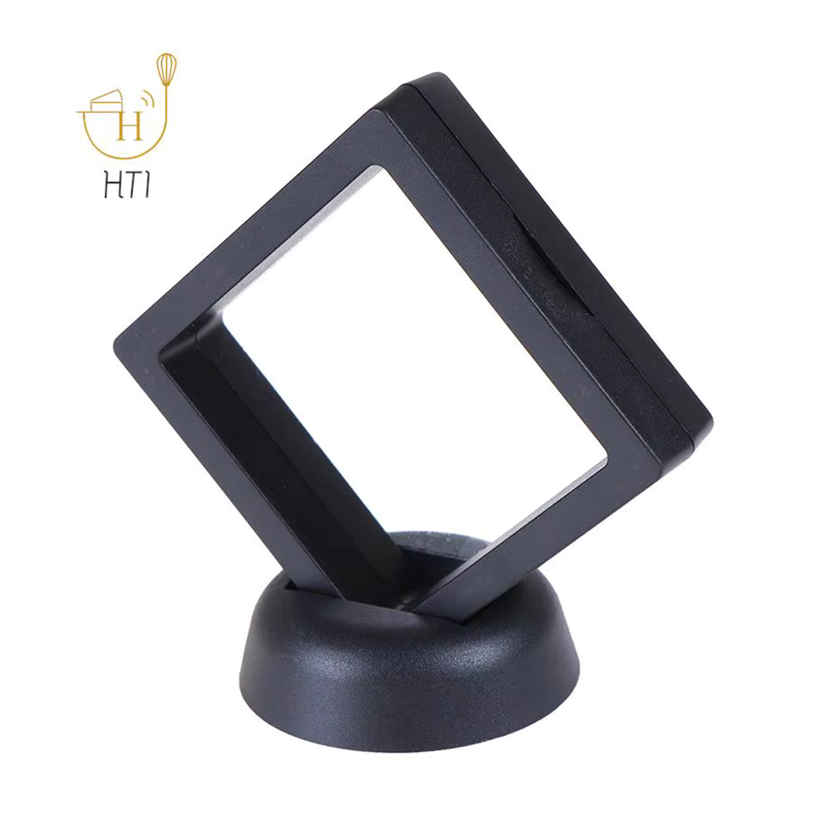 Schwarzer 3D-Schwebrahmen aus Kunststoff für Schmuck und Münzen mit Ständer, B/H: 70 x 70 mm - Bild 4