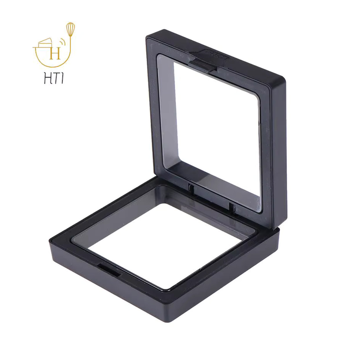 Schwarzer 3D-Schwebrahmen aus Kunststoff für Schmuck und Münzen mit Ständer, B/H: 70 x 70 mm - Bild 5