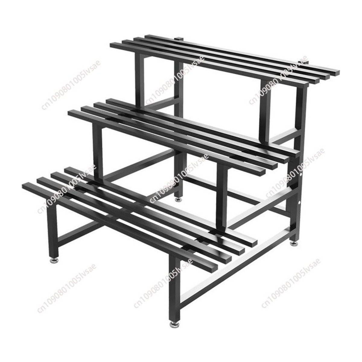 Schwarzer Blumenständer aus Schmiedeeisen als mehrschichtiges Stufenregal für den Außenbereich und Balkon - Bild 1