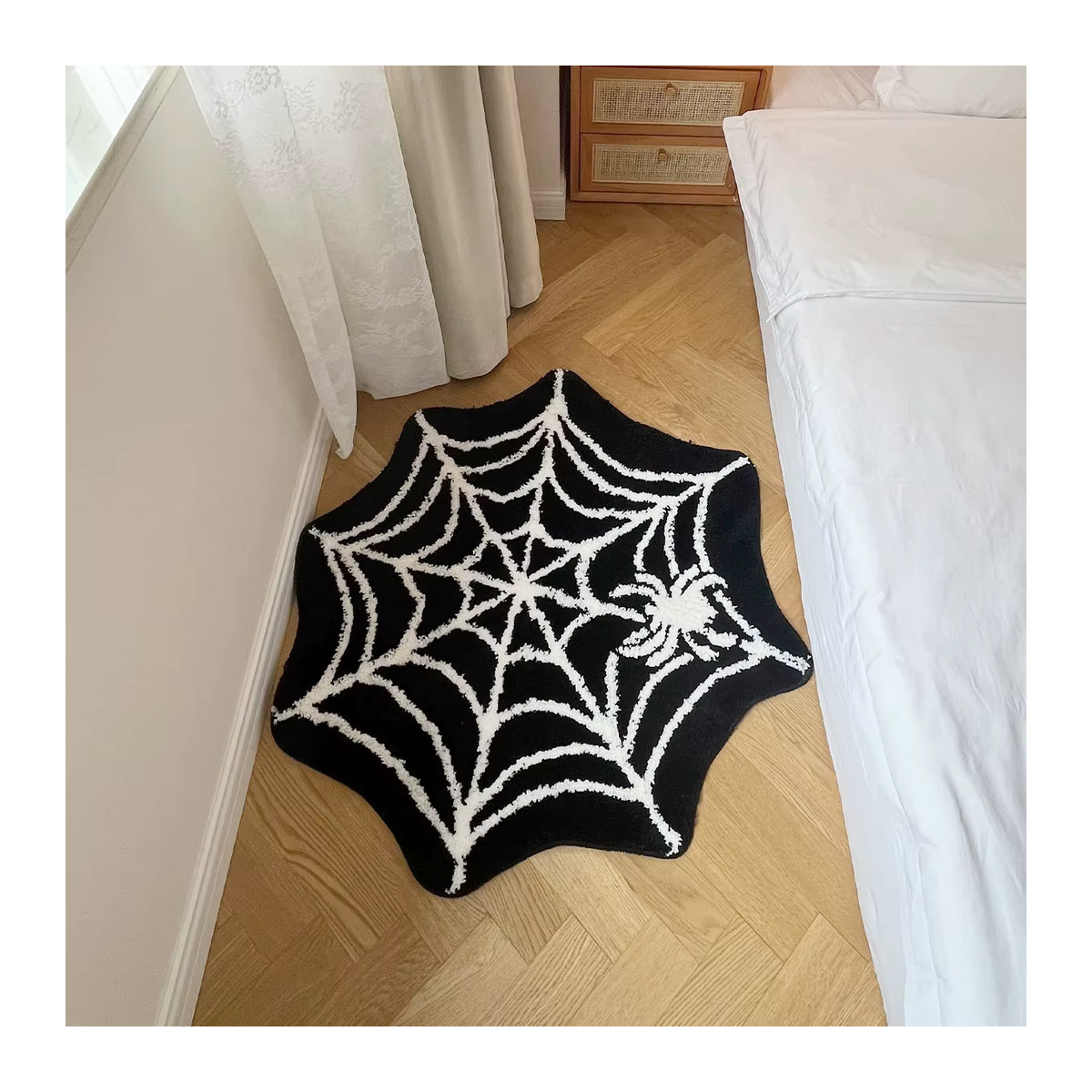 Schwarzer Halloween Spinnennetz Teppich als gruseliges Tufting Badezimmer Dekor und Fußmatte im gotischen Stil - Bild 2