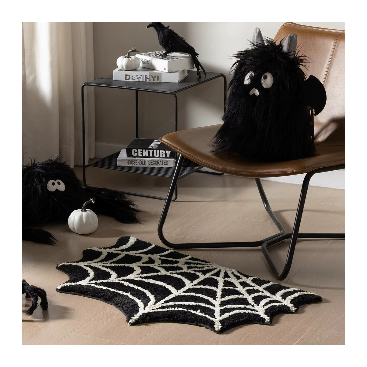 Schwarzer Halloween Spinnennetz Teppich als gruseliges Tufting Badezimmer Dekor und Fußmatte im gotischen Stil - Bild 5