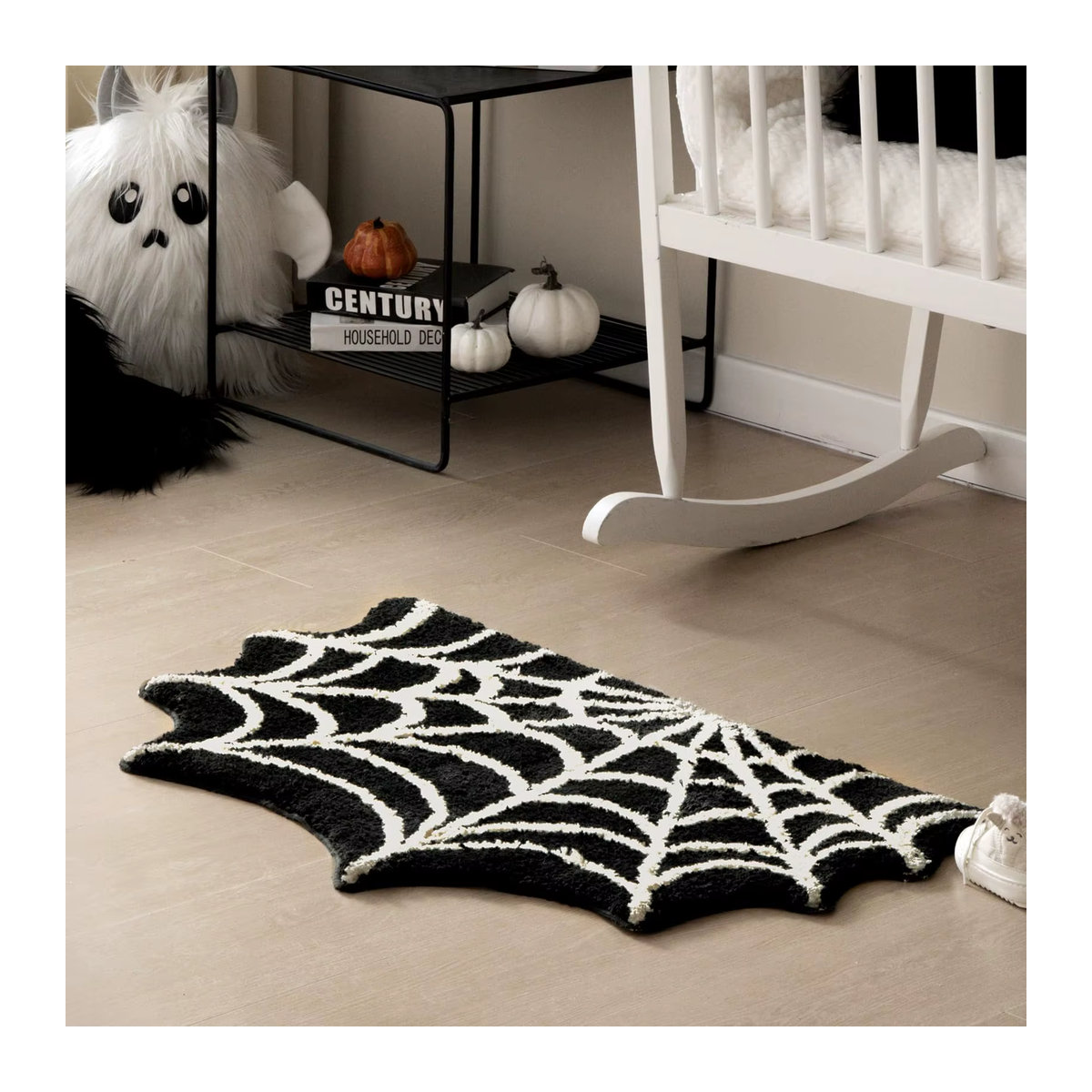 Schwarzer Halloween Spinnennetz Teppich als gruseliges Tufting Badezimmer Dekor und Fußmatte im gotischen Stil - Bild 6