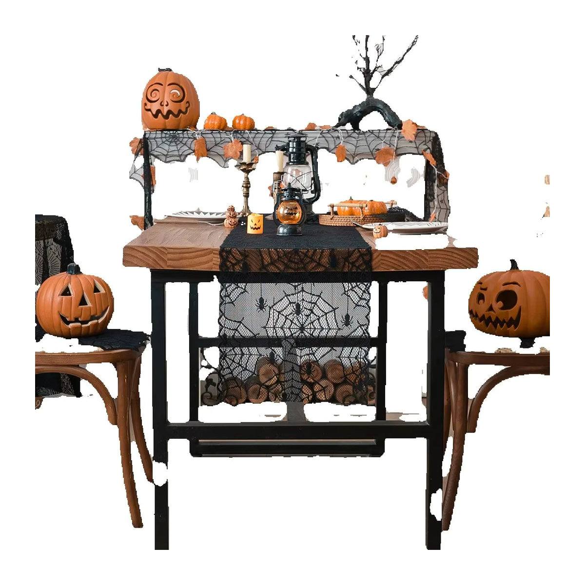 Schwarzer Halloween Tischläufer mit Spinnenmotiv für deine Tischdekoration - Bild 7