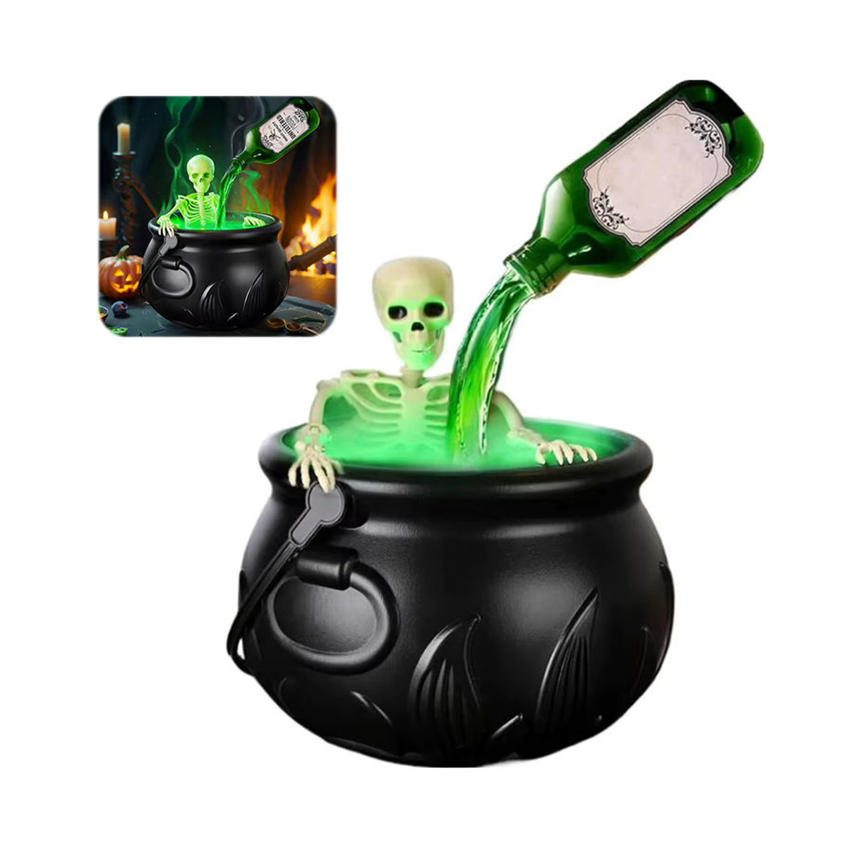 Schwarzer Hexenkessel aus Kunststoff als Halloween-Dekoration für Innen und Außen - Bild 4