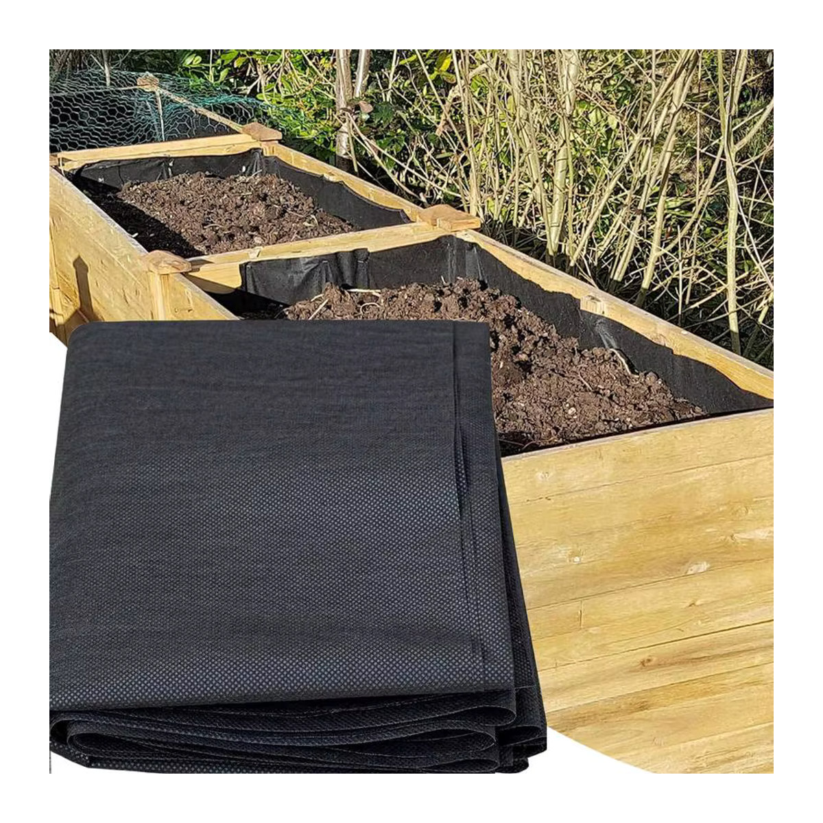 Schwarzer Mulch als atmungsaktive und wasserdichte Bodenabdeckung für den Garten, Pflanzgefäße und Landschaftsbau - Bild 4