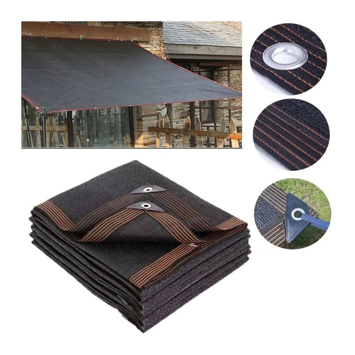 Schwarzes Sonnenschutznetz aus hochdichtem Polyethylen, UV-beständig, ideal für Garten, Balkon, Terrasse und Pool - Bild 1