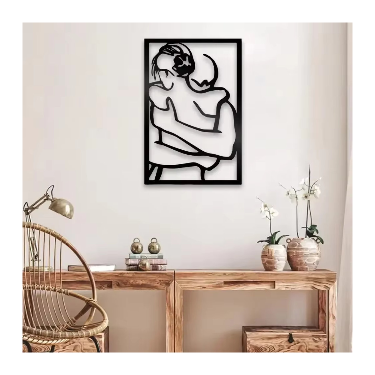 Schwarzes Wandkunstschild aus Metall CIFBUY mit Umarmung-Silhouette im minimalistischen Design - Bild 2