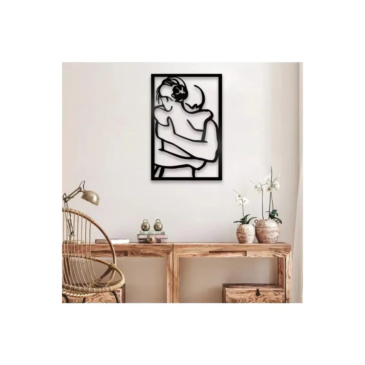 Schwarzes Wandkunstschild aus Metall CIFBUY mit Umarmung-Silhouette im minimalistischen Design - Bild 5