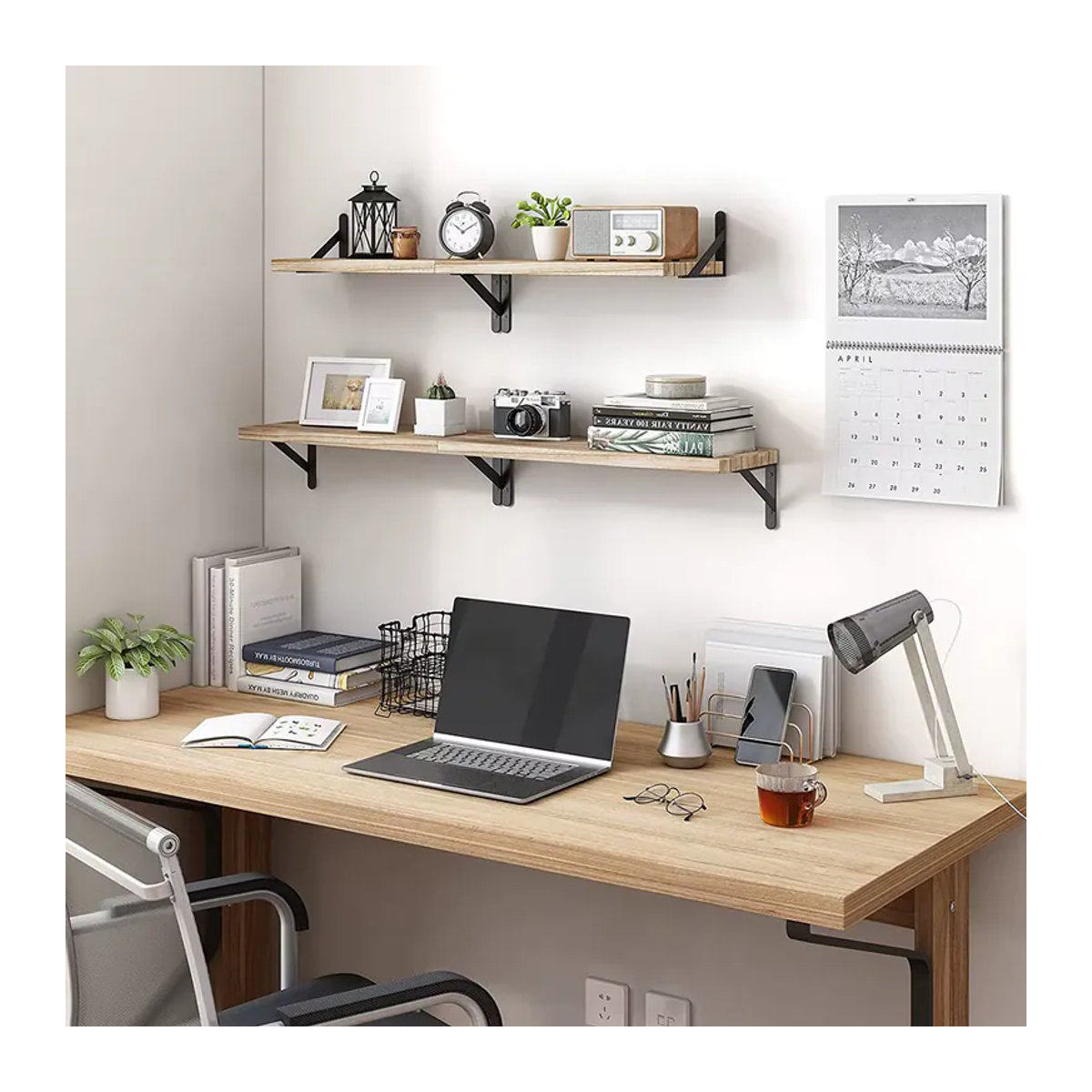 Schwebende Wandregale aus Holz in Braun im Industrial-Design für Wohnzimmer, Küche und Badezimmer - Bild 4
