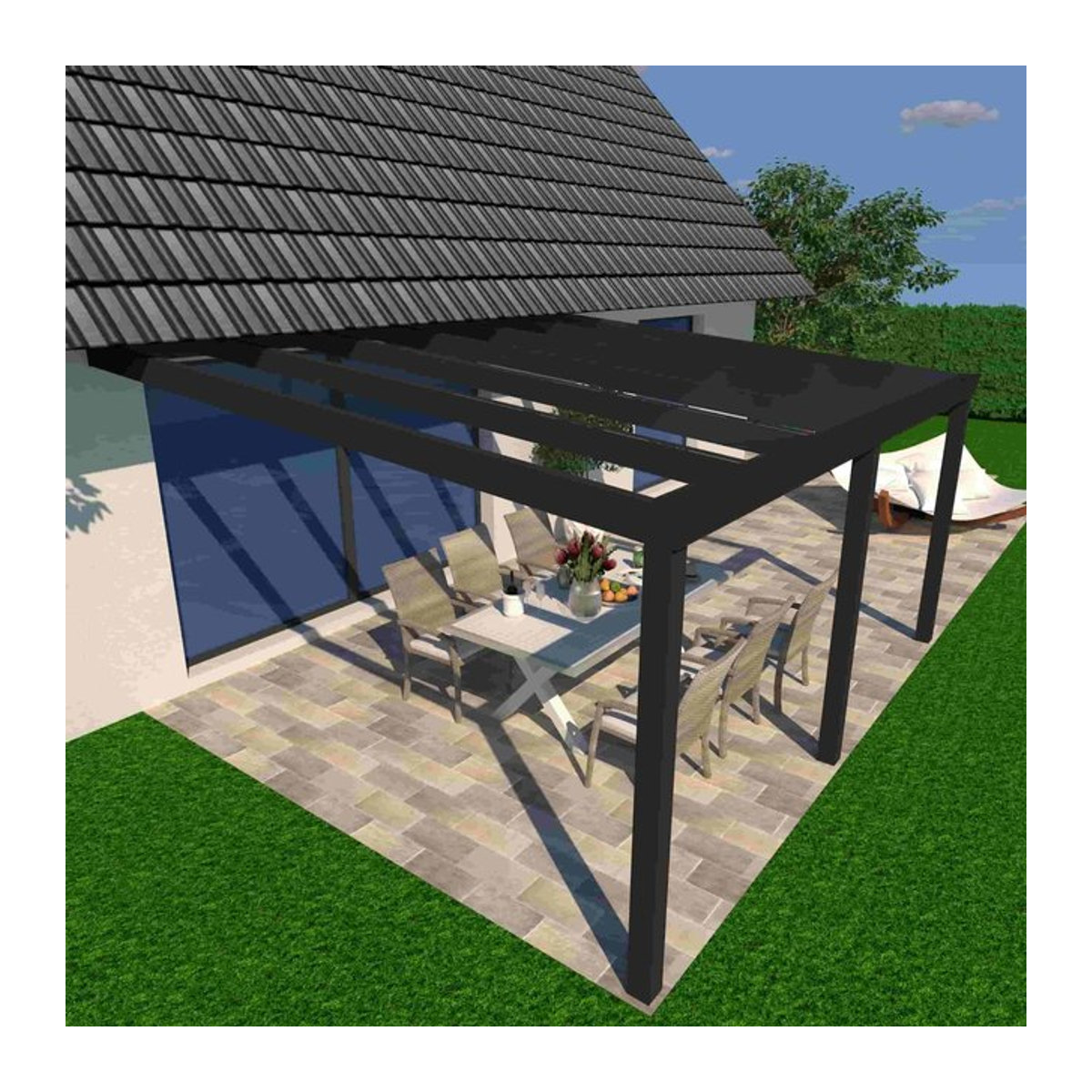Schweng Terrassenüberdachung S350 aus 16mm Polycarbonat in Anthrazit, B: 5,06 m, T: 3,55 m - Bild 1