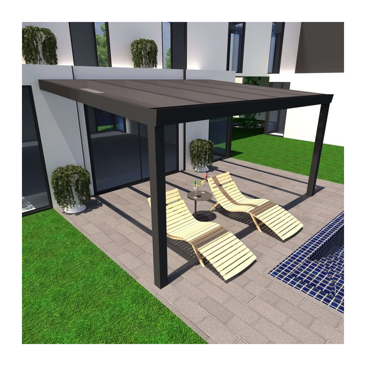 Schweng Terrassenüberdachung S400 aus 16mm Polycarbonat in Anthrazit, B: 6,06 m, T: 3,55 m - Bild 1