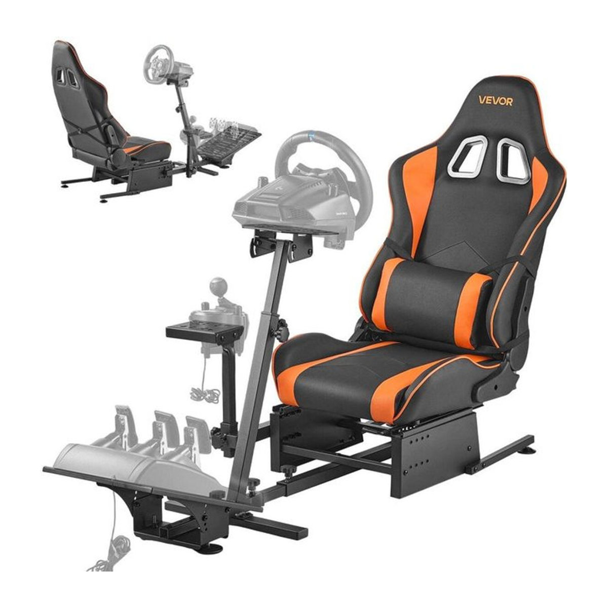 Schwerlast Rennlenkradständer Simulator Cockpit von Buying Solutions, MB in Schwarz aus Stahl mit Kunstleder und Stoff, kompatibel mit Logitech G25, G27, G29, G920, G923 sowie Thrustmaster T300RS, TX F458 und T500RS - Bild 1