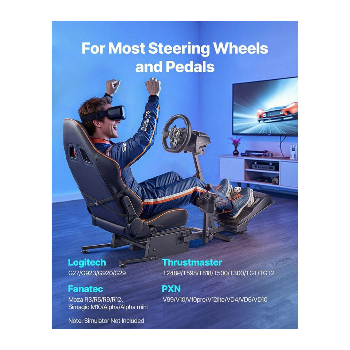 Schwerlast Rennlenkradständer Simulator Cockpit von Buying Solutions, MB in Schwarz aus Stahl mit Kunstleder und Stoff, kompatibel mit Logitech G25, G27, G29, G920, G923 sowie Thrustmaster T300RS, TX F458 und T500RS - Bild 4