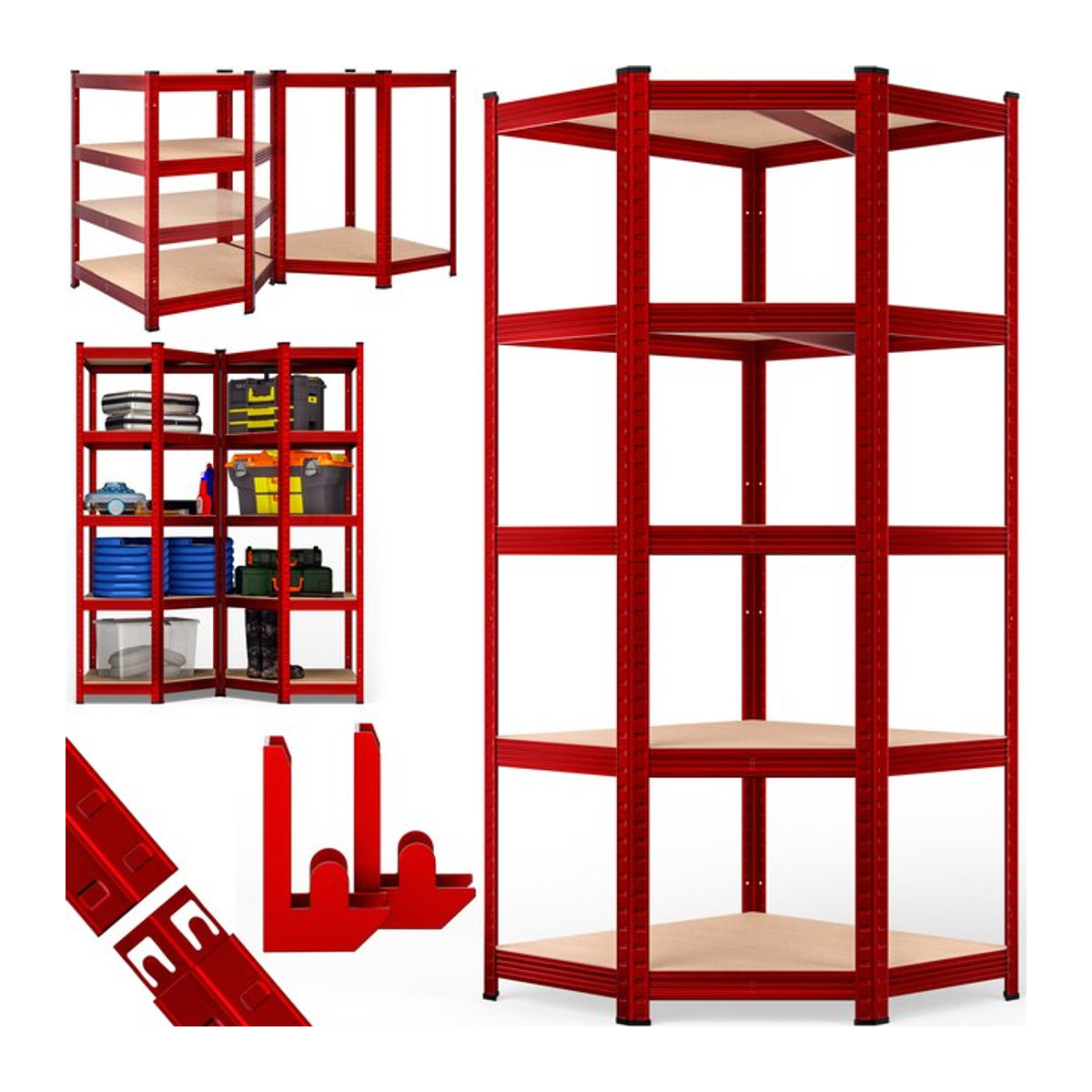 Schwerlastregal MONZANA in Rot aus Metall und MDF mit einer Traglast von 875 kg, H x B x T: 180 x 70 x 40 cm - Bild 1