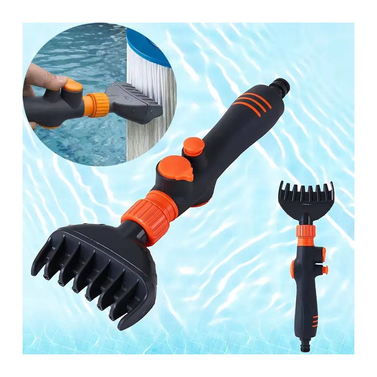 Schwimmbad Handreinigungsbürste aus Kunststoff mit Schlauchanschluss zur Reinigung der Pool Filterkartusche - Bild 2