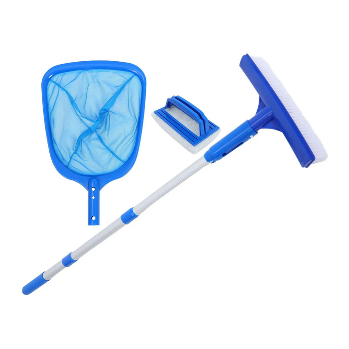 Schwimmbad-Reinigungsset mit Poolnetz-Skimmer, Poolbürste und Teleskopstange - Bild 1