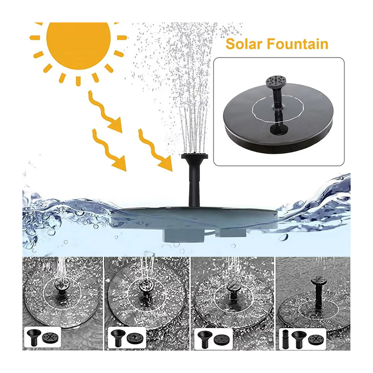 Schwimmende Solar-Brunnenpumpe für Garten, Vogelbäder, Pools und Teiche in Schwarz (Höhe: 13 cm, 16 cm oder 18 cm) - Bild 3