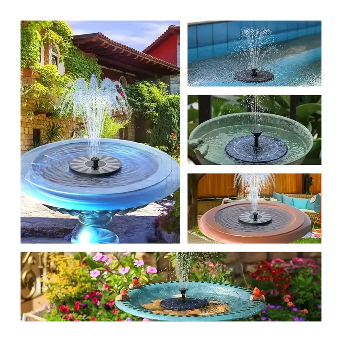 Schwimmende Solar-Brunnenpumpe mit 8 Düsen für Garten, Teich und Vogelbad in Schwarz, Durchmesser: 13 cm, 16 cm oder 18 cm - Bild 4