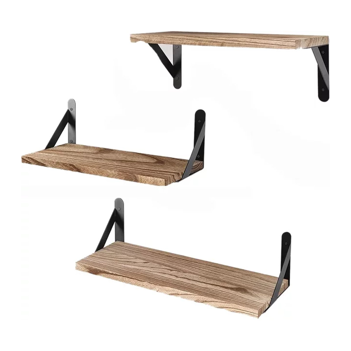 Schwimmende Wandregale aus Massivholz in Braun im Industrial-Design für Badezimmer, Küche und Wohnzimmer - Bild 1