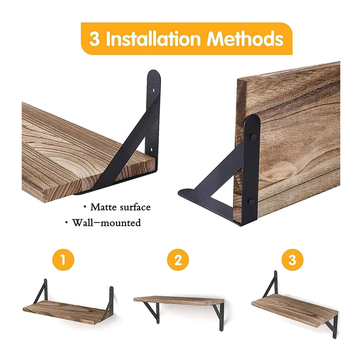 Schwimmende Wandregale aus Massivholz in Braun im Industrial-Design für Badezimmer, Küche und Wohnzimmer - Bild 4